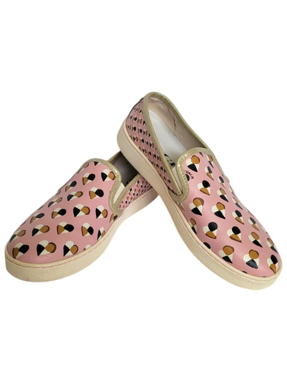 Coach C117 Slip-On Heart Print Sneakers Blush Pink Multi Canvas EUC Size 8.5B